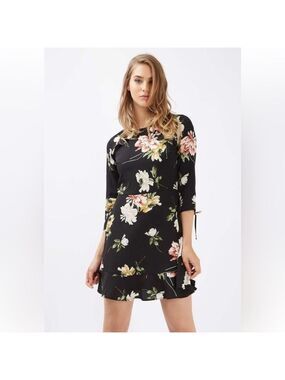 Topshop Floral Black Open Back Dress Size 4 Petite